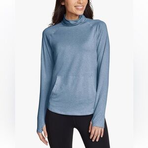 NWT Eddie Bauer Women's Long Sleeve Mock Neck Active with Pocket Blue Large